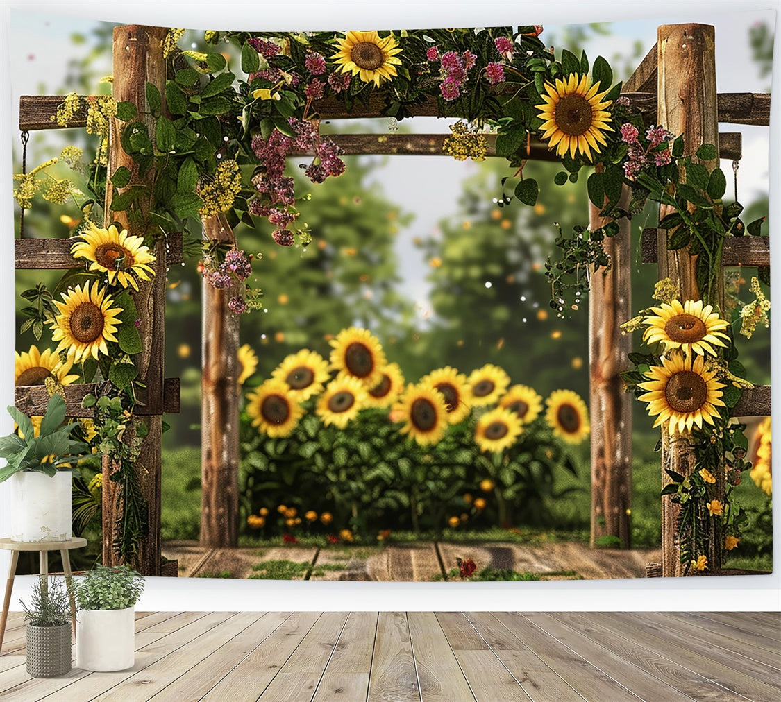 Spring Photo Backdrops Rustic Wooden Fence Sunflowers Backdrop BRP12-472