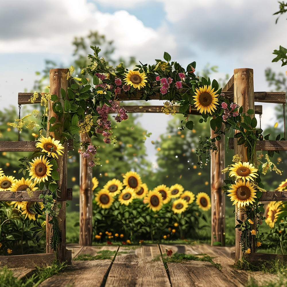 Spring Photo Backdrops Rustic Wooden Fence Sunflowers Backdrop BRP12-472