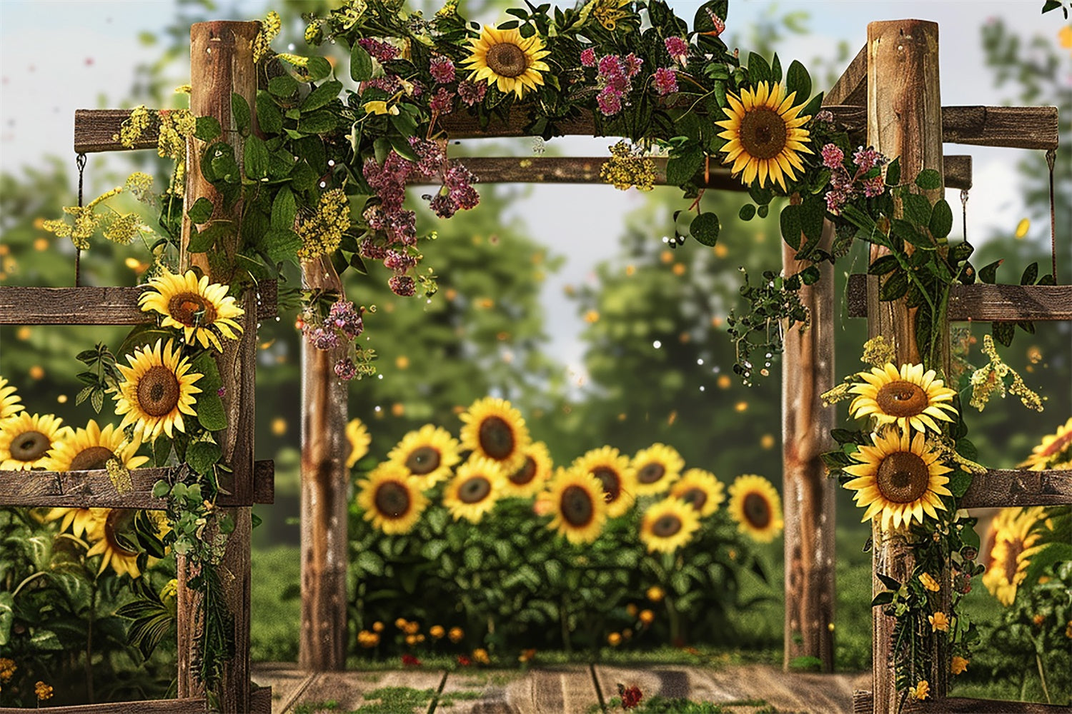 Spring Photo Backdrops Rustic Wooden Fence Sunflowers Backdrop BRP12-472