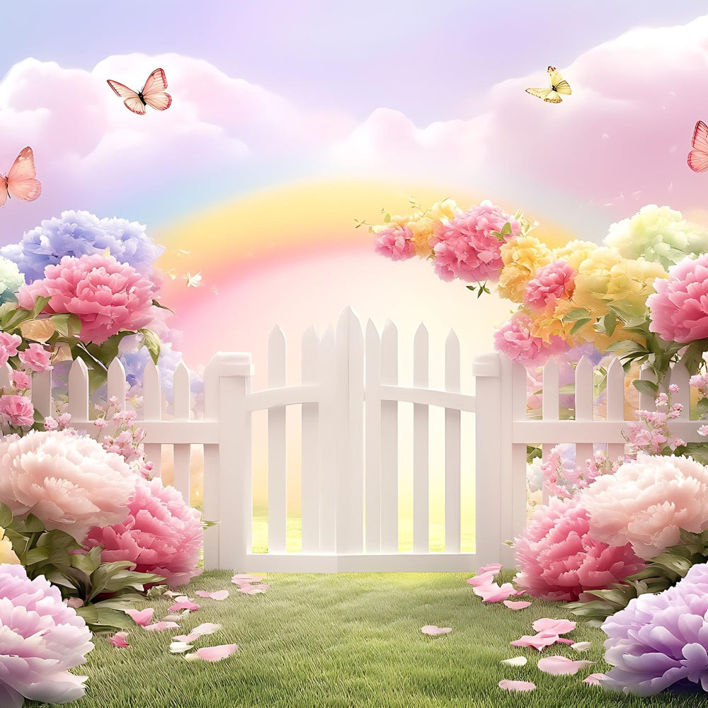 Spring Photo Backdrop Vibrant Flowers Pastel Rainbow Backdrop BRP12-478