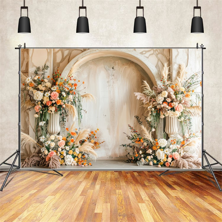 Spring Backdrops Photography Beige Archway Elegant Flower Backdrop BRP12-485