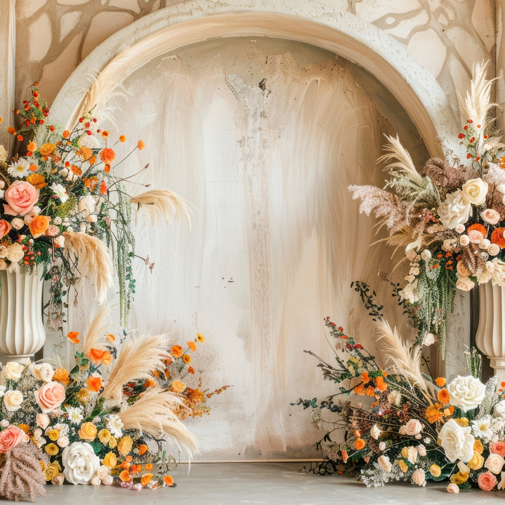 Spring Backdrops Photography Beige Archway Elegant Flower Backdrop BRP12-485