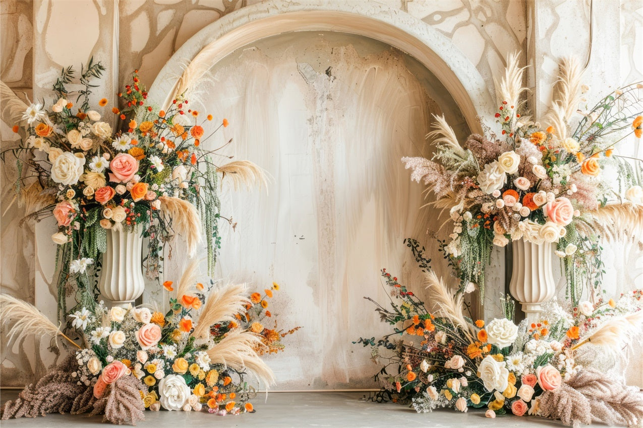 Spring Backdrops Photography Beige Archway Elegant Flower Backdrop BRP12-485