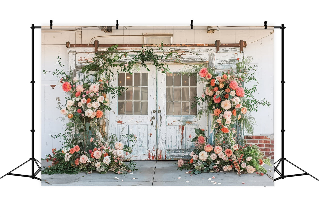 Backdrops Spring Vintage White Door Romantic Floral Backdrop BRP12-488