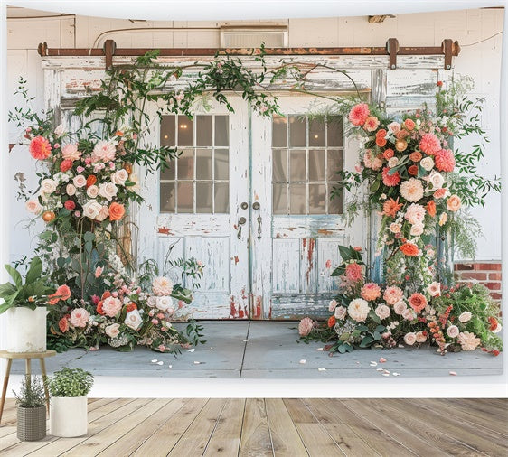 Backdrops Spring Vintage White Door Romantic Floral Backdrop BRP12-488