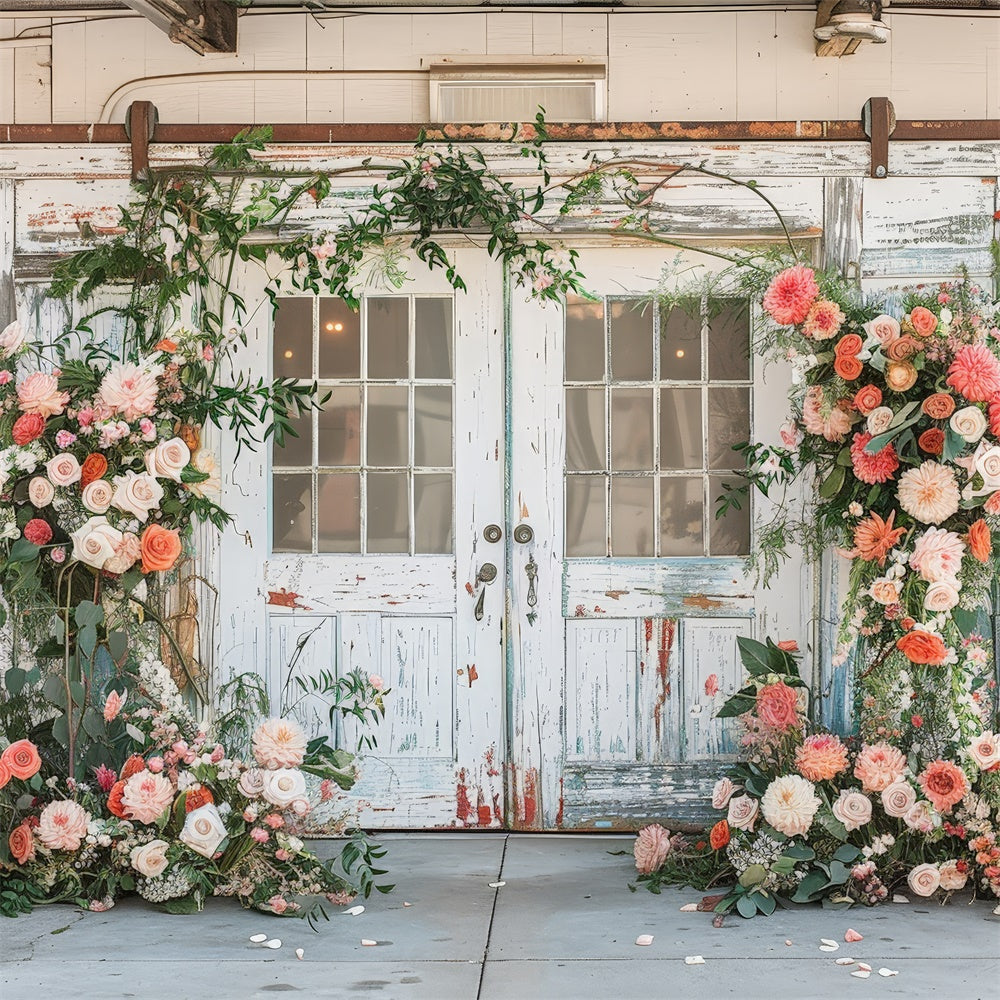 Backdrops Spring Vintage White Door Romantic Floral Backdrop BRP12-488