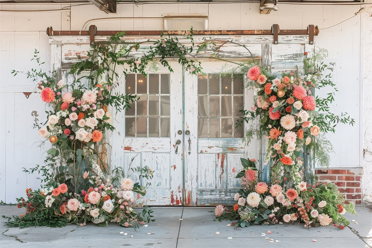 Backdrops Spring Vintage White Door Romantic Floral Backdrop BRP12-488