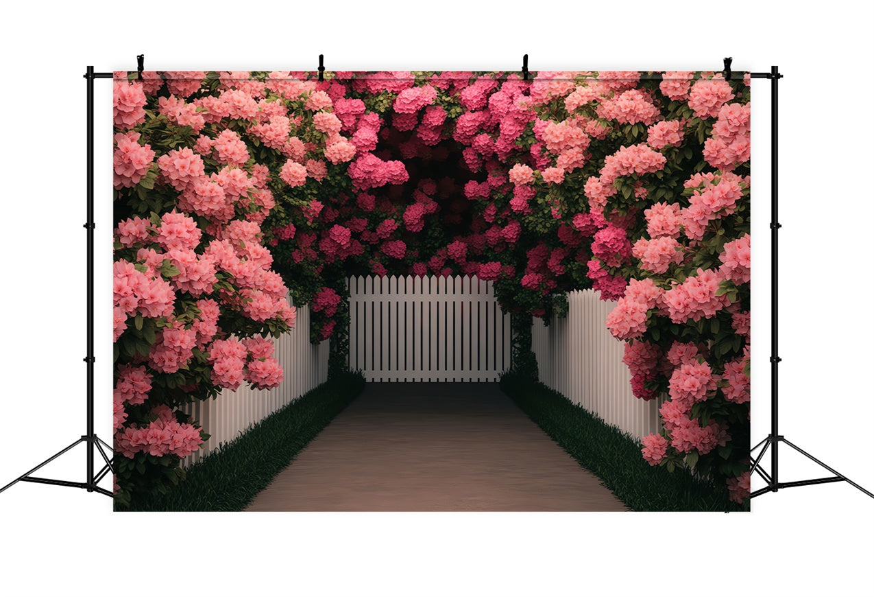 Spring Photo Backdrops Pink Floral White Fence Backdrop BRP12-491