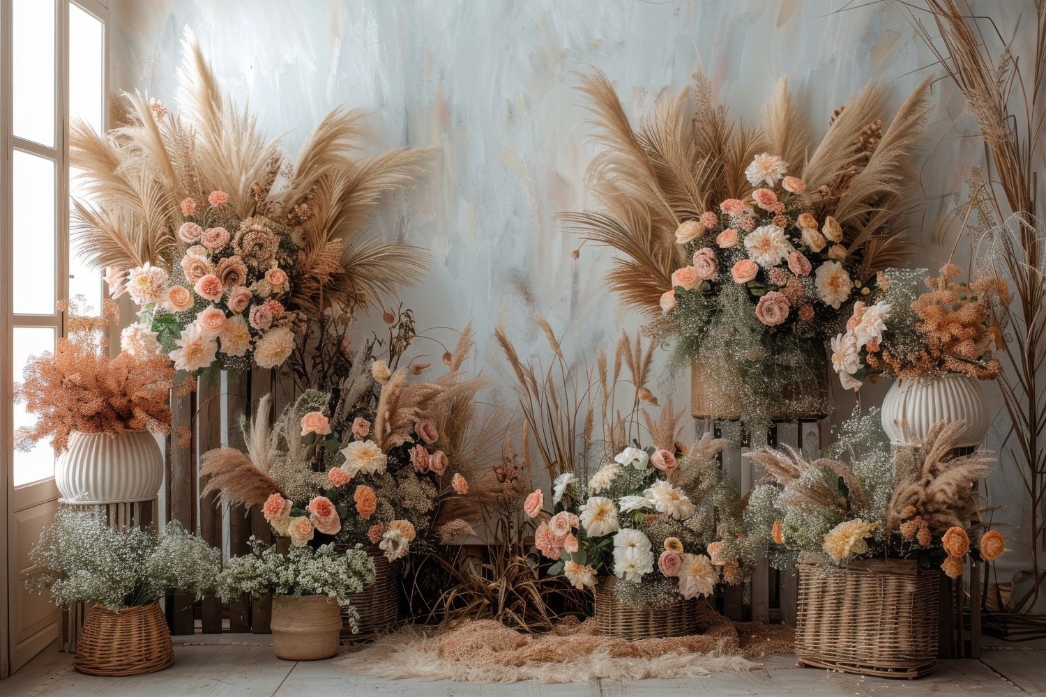 Spring Photography Backdrop Rustic Bohemian Flower Backdrop BRP12-492