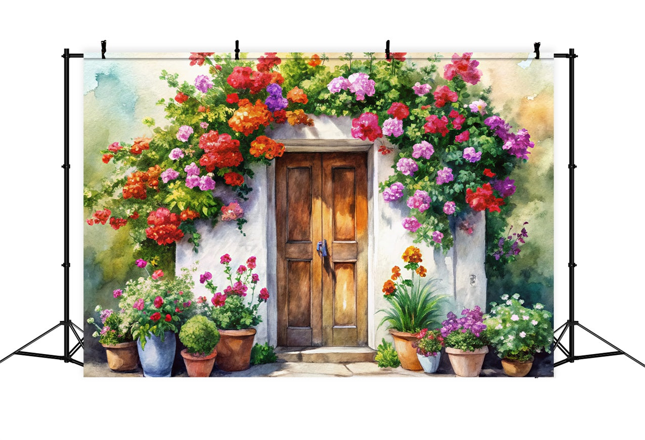 Spring Photography Backdrop Hand-Painted Cottage Door Floral Backdrop BRP12-499