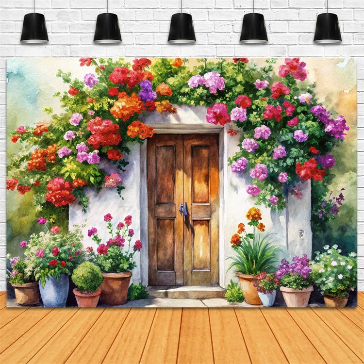 Spring Photography Backdrop Hand-Painted Cottage Door Floral Backdrop BRP12-499