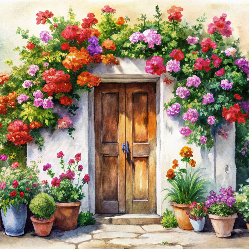 Spring Photography Backdrop Hand-Painted Cottage Door Floral Backdrop BRP12-499