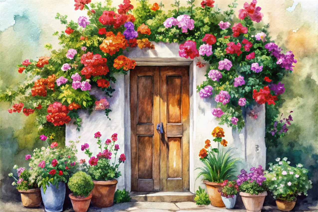 Spring Photography Backdrop Hand-Painted Cottage Door Floral Backdrop BRP12-499