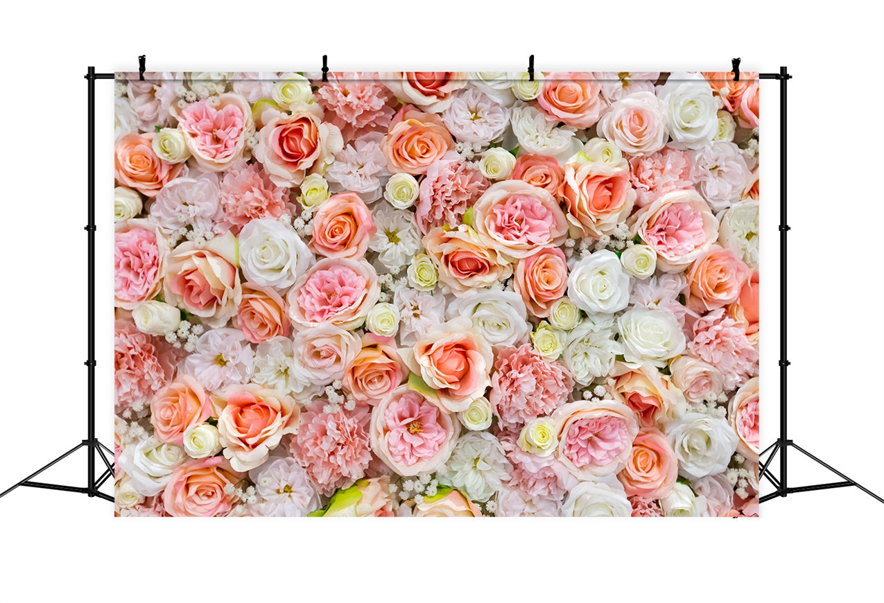 Spring Backdrop Ideas Peach White Floral Wall Backdrop BRP12-503