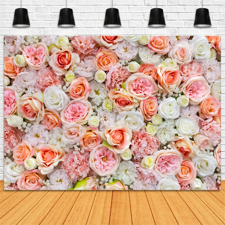 Spring Backdrop Ideas Peach White Floral Wall Backdrop BRP12-503