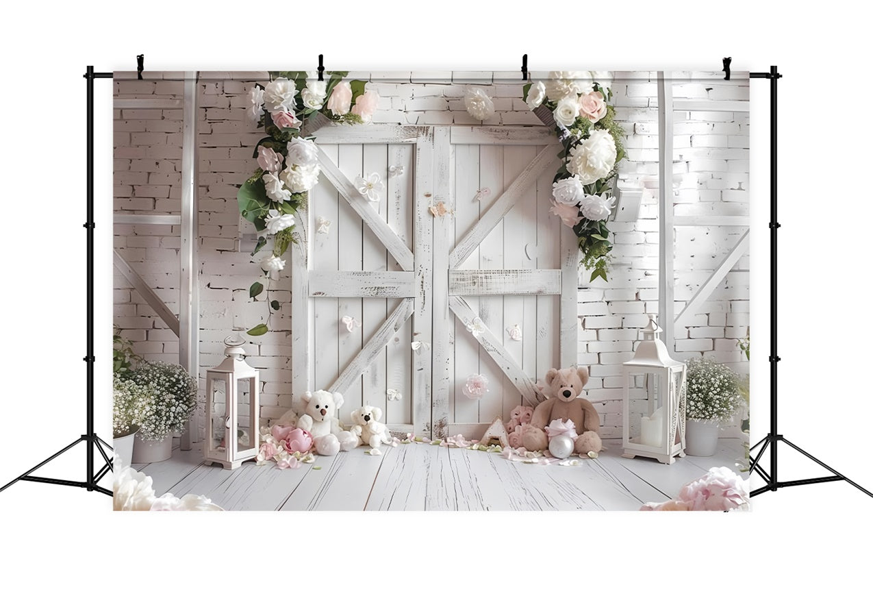 Photography Spring Backdrops Barn Door Floral Teddy Backdrop BRP12-505