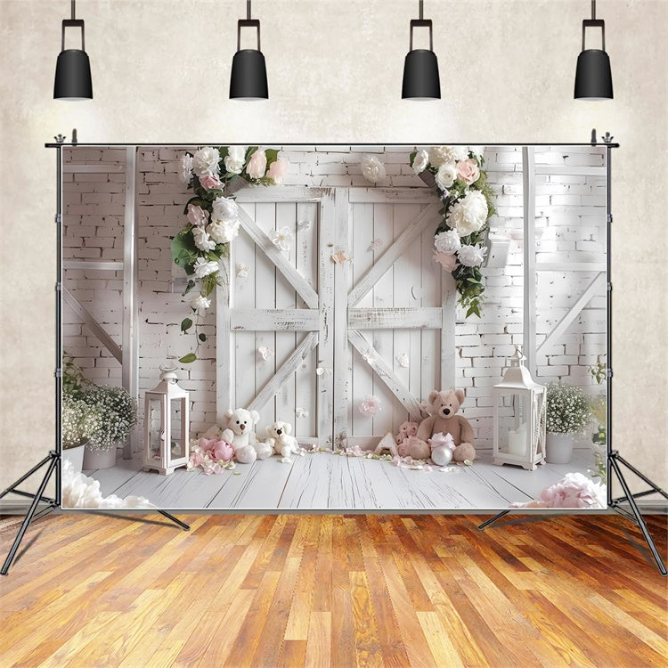 Photography Spring Backdrops Barn Door Floral Teddy Backdrop BRP12-505