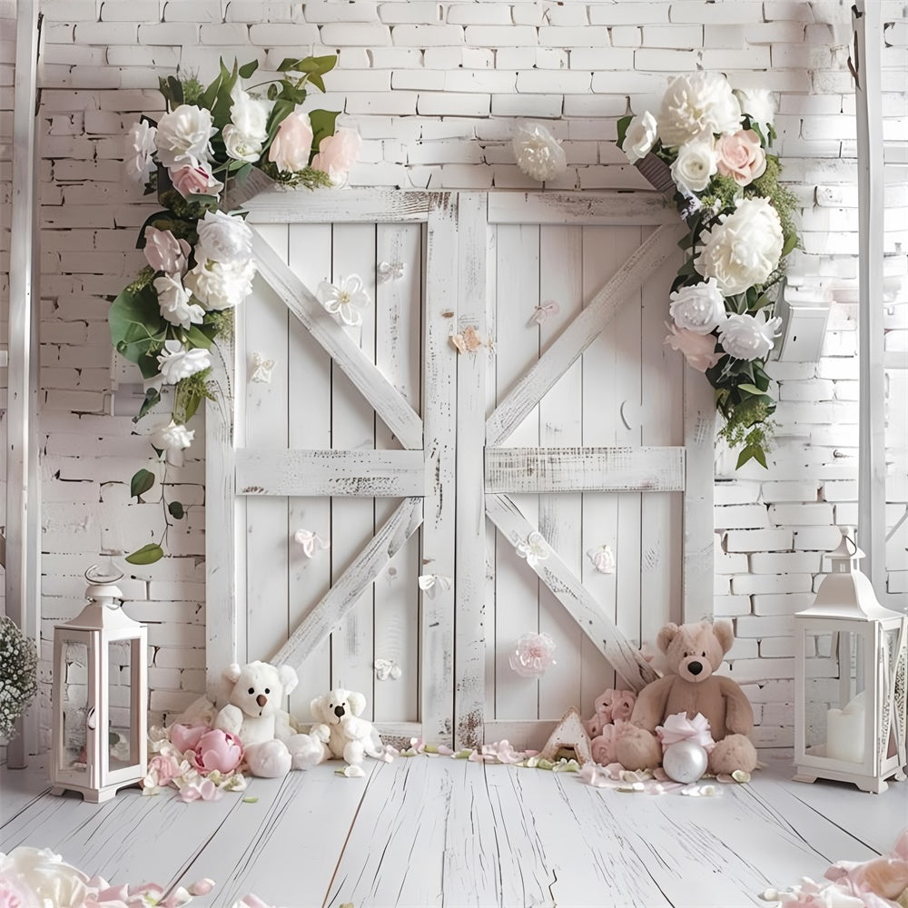 Photography Spring Backdrops Barn Door Floral Teddy Backdrop BRP12-505