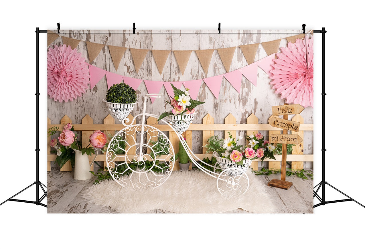 Spring Picture Backdrops Floral Bicycle Fence Party Backdrop BRP12-506