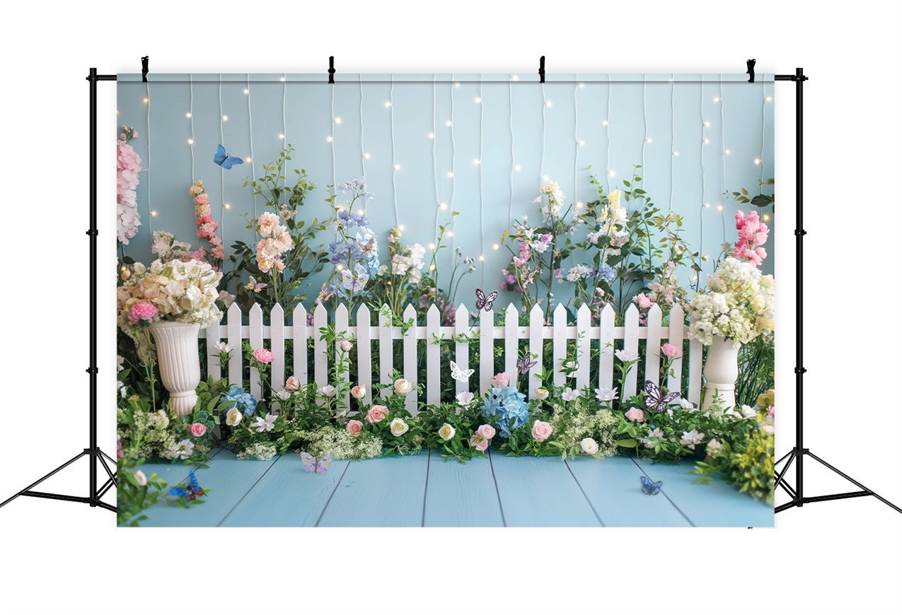 Spring Flower Backdrop Blossoms White Fence Photography Backdrop BRP12-509