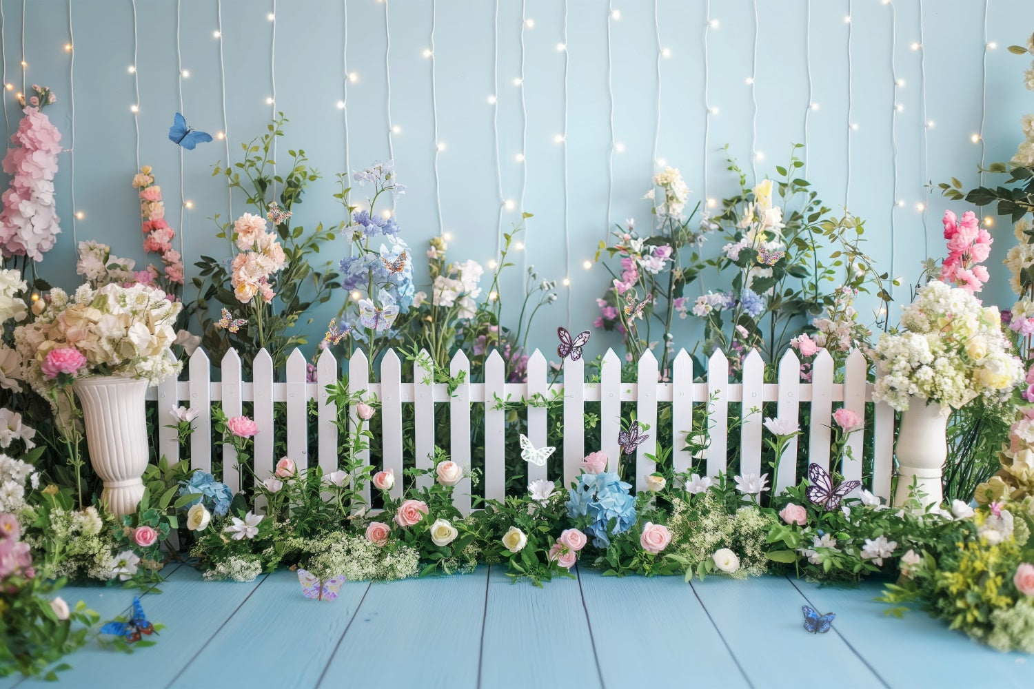 Spring Flower Backdrop Blossoms White Fence Photography Backdrop BRP12-509