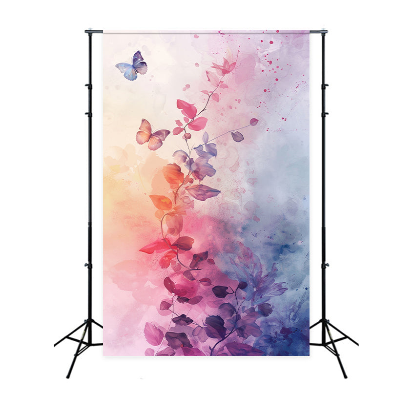 Spring Portrait Backdrops Watercolor Butterfly Blossoms Backdrop BRP12-511