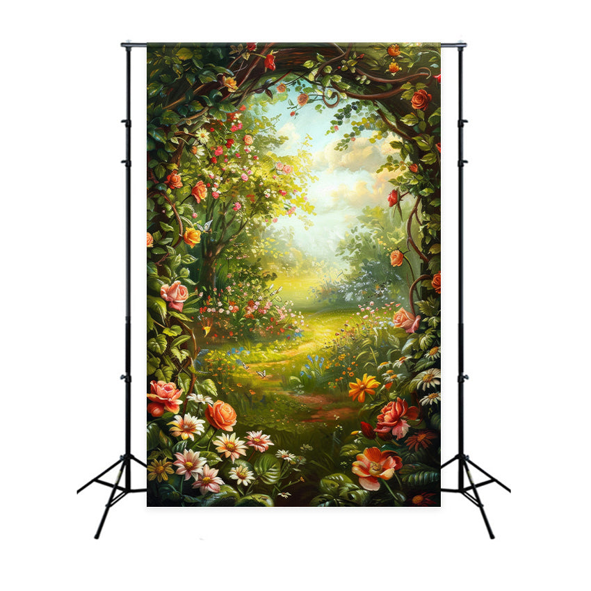 Photography Spring Backdrop Floral Garden Archway Sunlit Backdrop BRP12-515