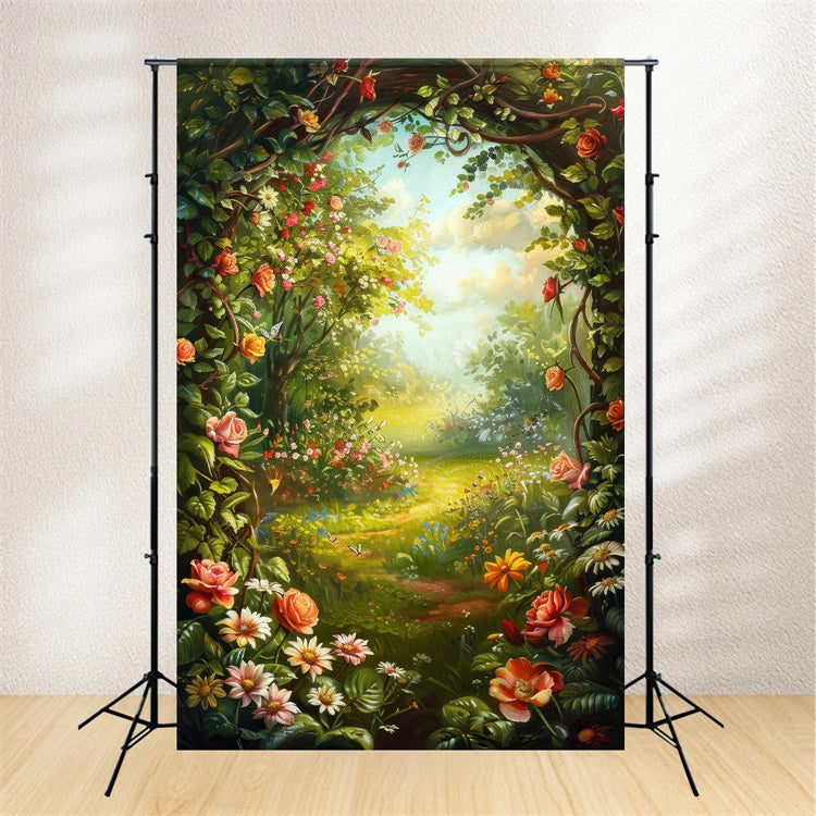 Photography Spring Backdrop Floral Garden Archway Sunlit Backdrop BRP12-515