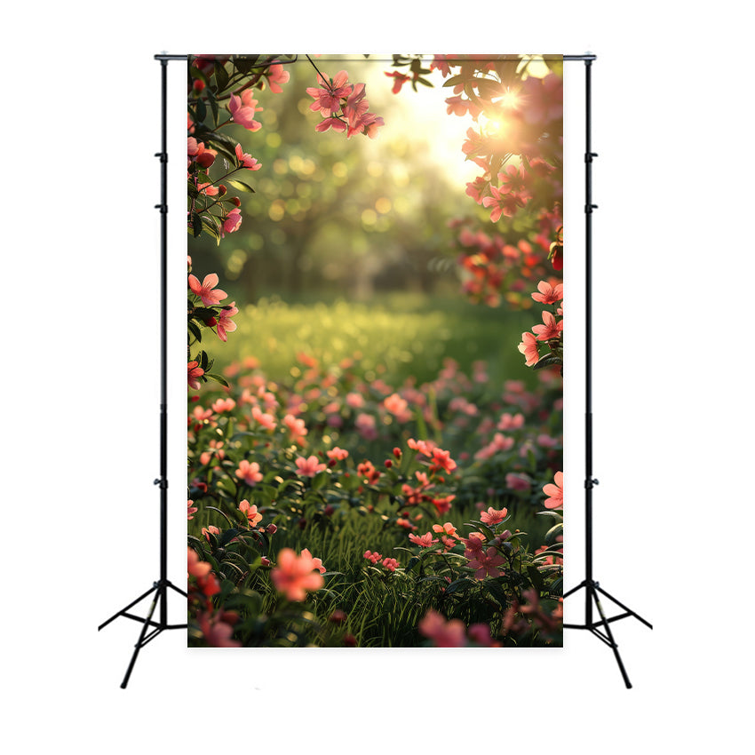 Spring Floral Backdrop Pink Blossoms Sunny Grass Backdrop BRP12-516