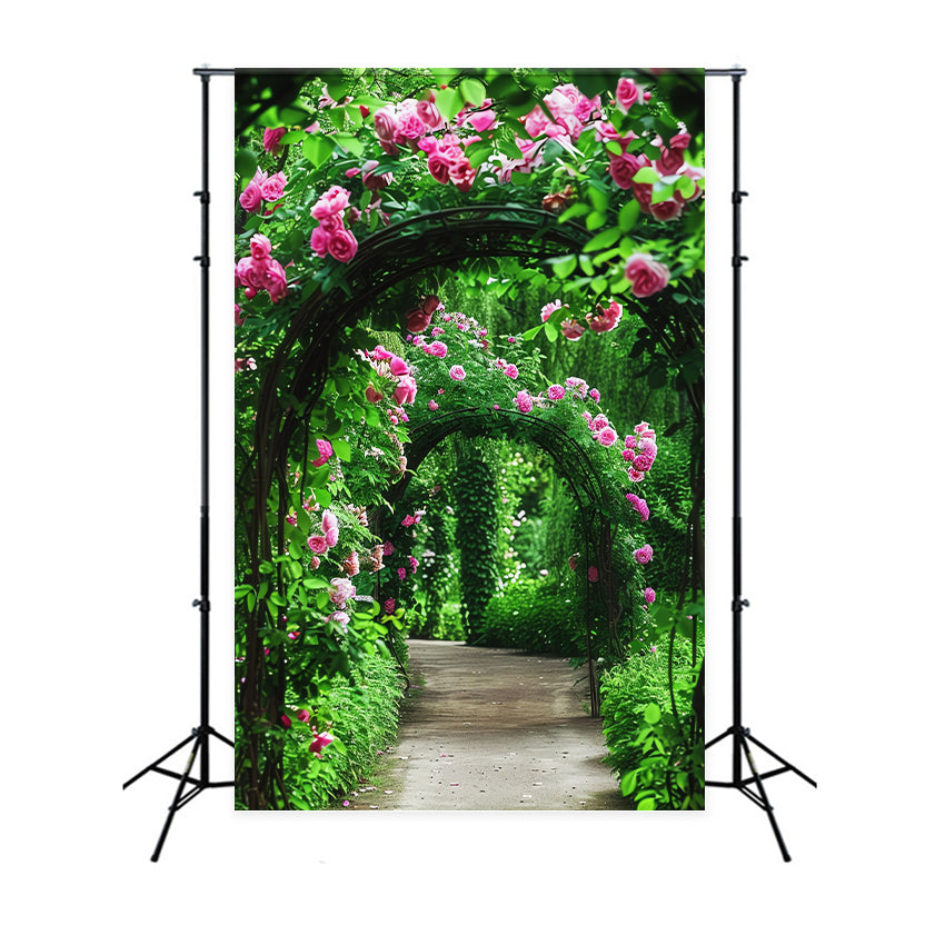 Spring Themed Backdrop Pink Roses Archway Path Backdrop BRP12-517