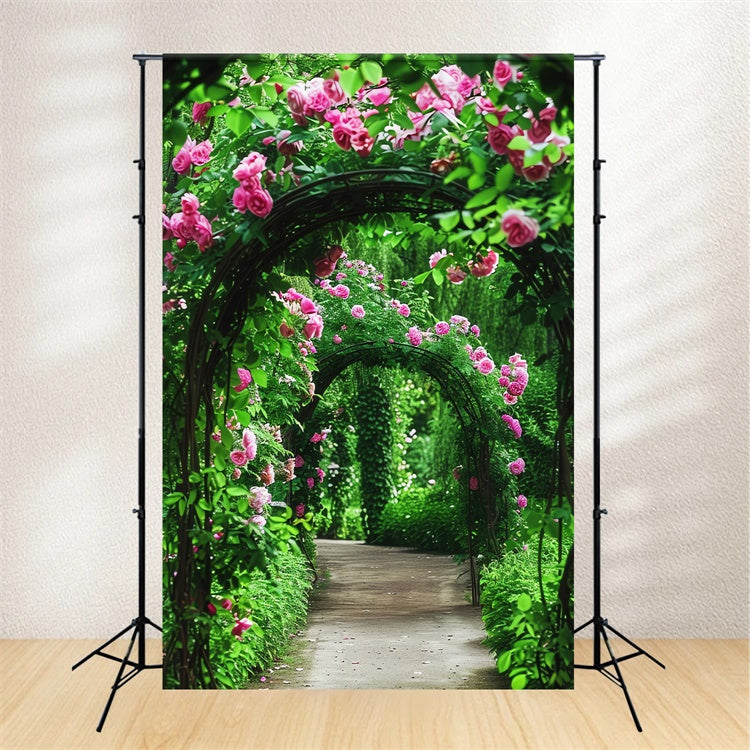 Spring Themed Backdrop Pink Roses Archway Path Backdrop BRP12-517