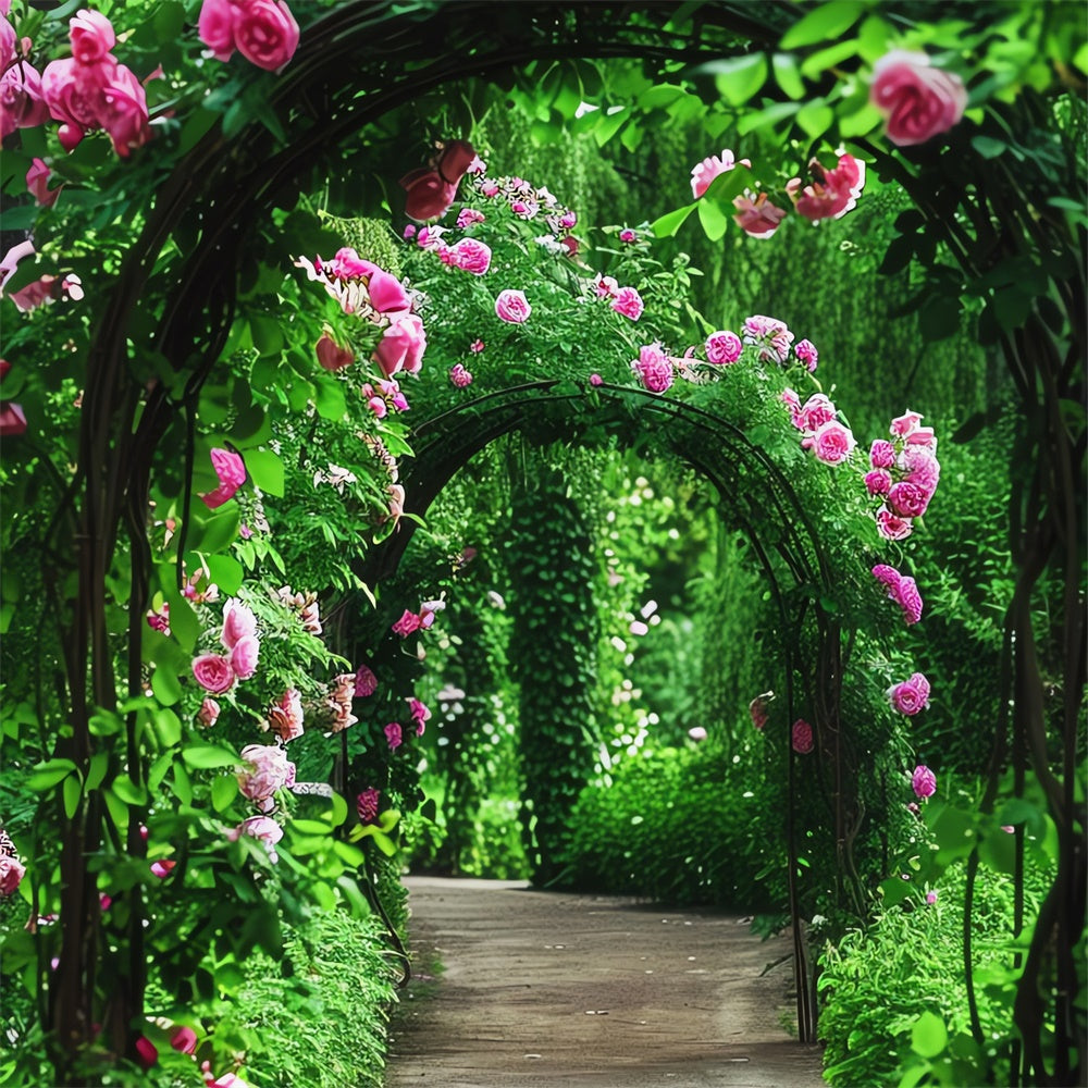 Spring Themed Backdrop Pink Roses Archway Path Backdrop BRP12-517