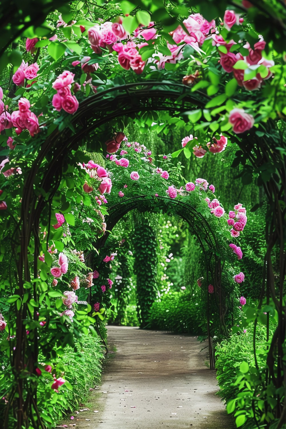 Spring Themed Backdrop Pink Roses Archway Path Backdrop BRP12-517