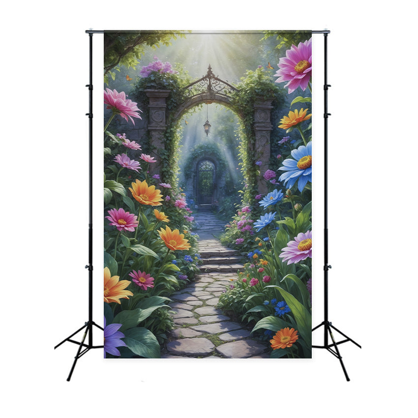 Spring Flowers Backdrop Garden Pathway Arch Backdrop BRP12-518