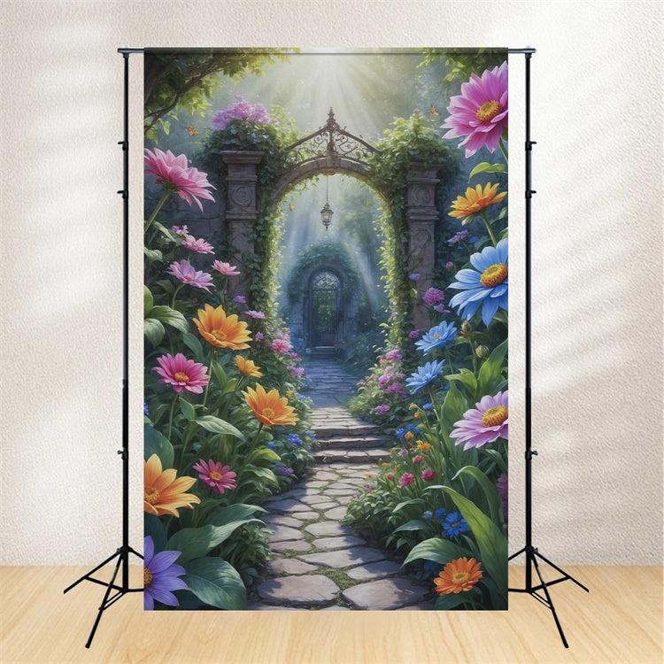 Spring Flowers Backdrop Garden Pathway Arch Backdrop BRP12-518