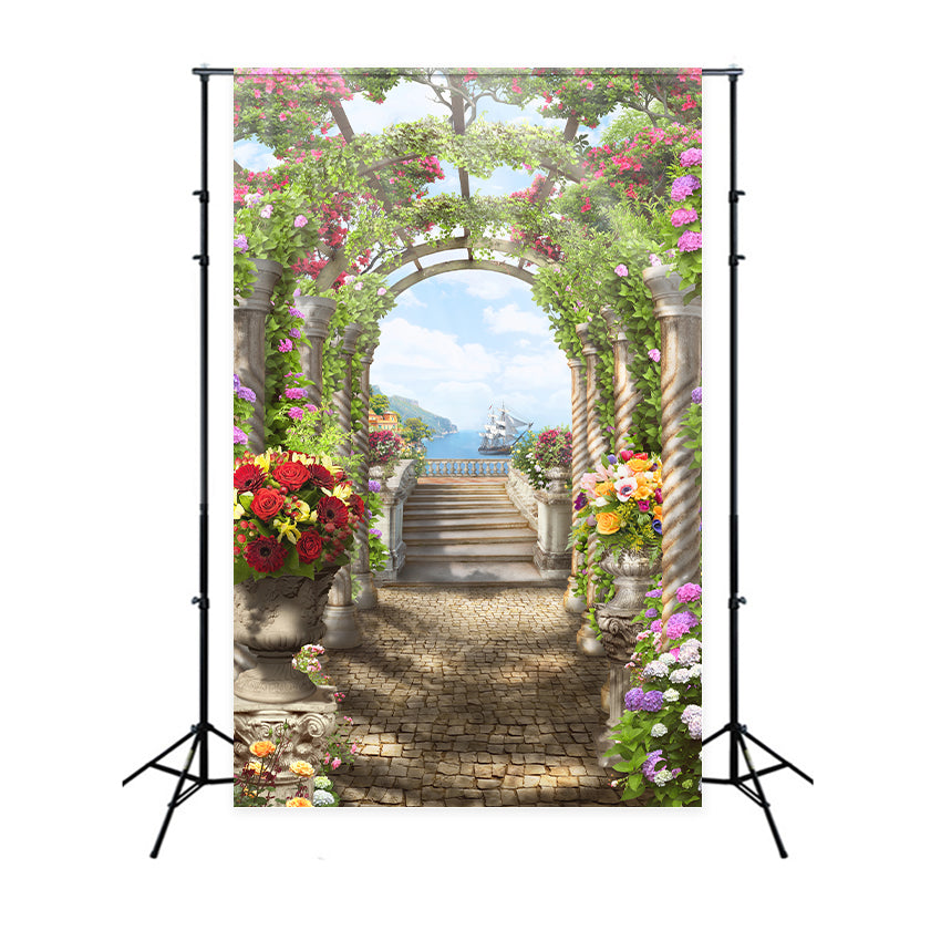 Spring Backdrops Coastal Garden Archway Flower Vines Backdrop BRP12-519