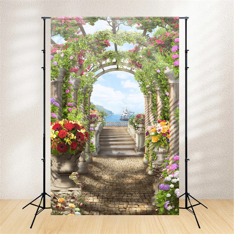 Spring Backdrops Coastal Garden Archway Flower Vines Backdrop BRP12-519