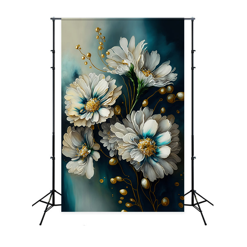 Floral Photo Backdrop Elegant Golden Bloom Abstract Backdrop BRP12-521