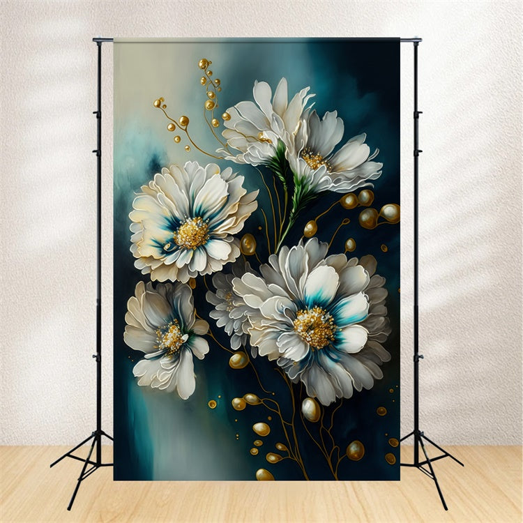 Floral Photo Backdrop Elegant Golden Bloom Abstract Backdrop BRP12-521