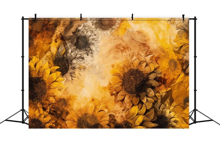 Floral Photography Backdrops Vibrant Golden Sunflower Backdrop BRP12-522