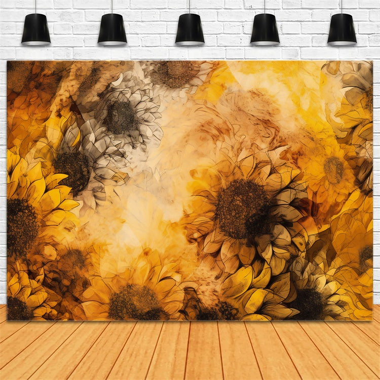 Floral Photography Backdrops Vibrant Golden Sunflower Backdrop BRP12-522