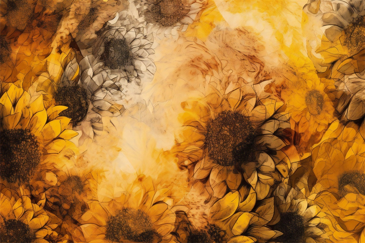 Floral Photography Backdrops Vibrant Golden Sunflower Backdrop BRP12-522