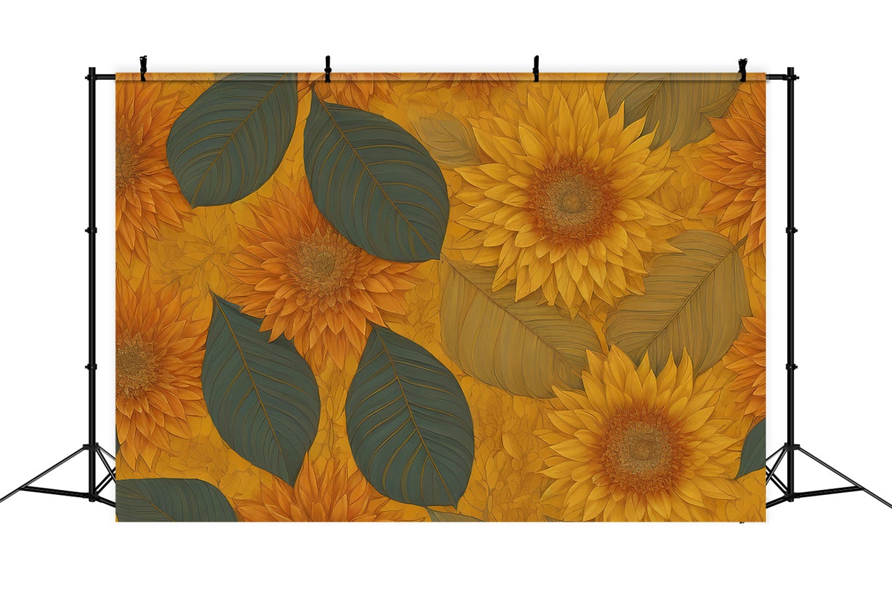 Floral Photography Backdrop Lush Green Leaves Sunflower Backdrop BRP12-523