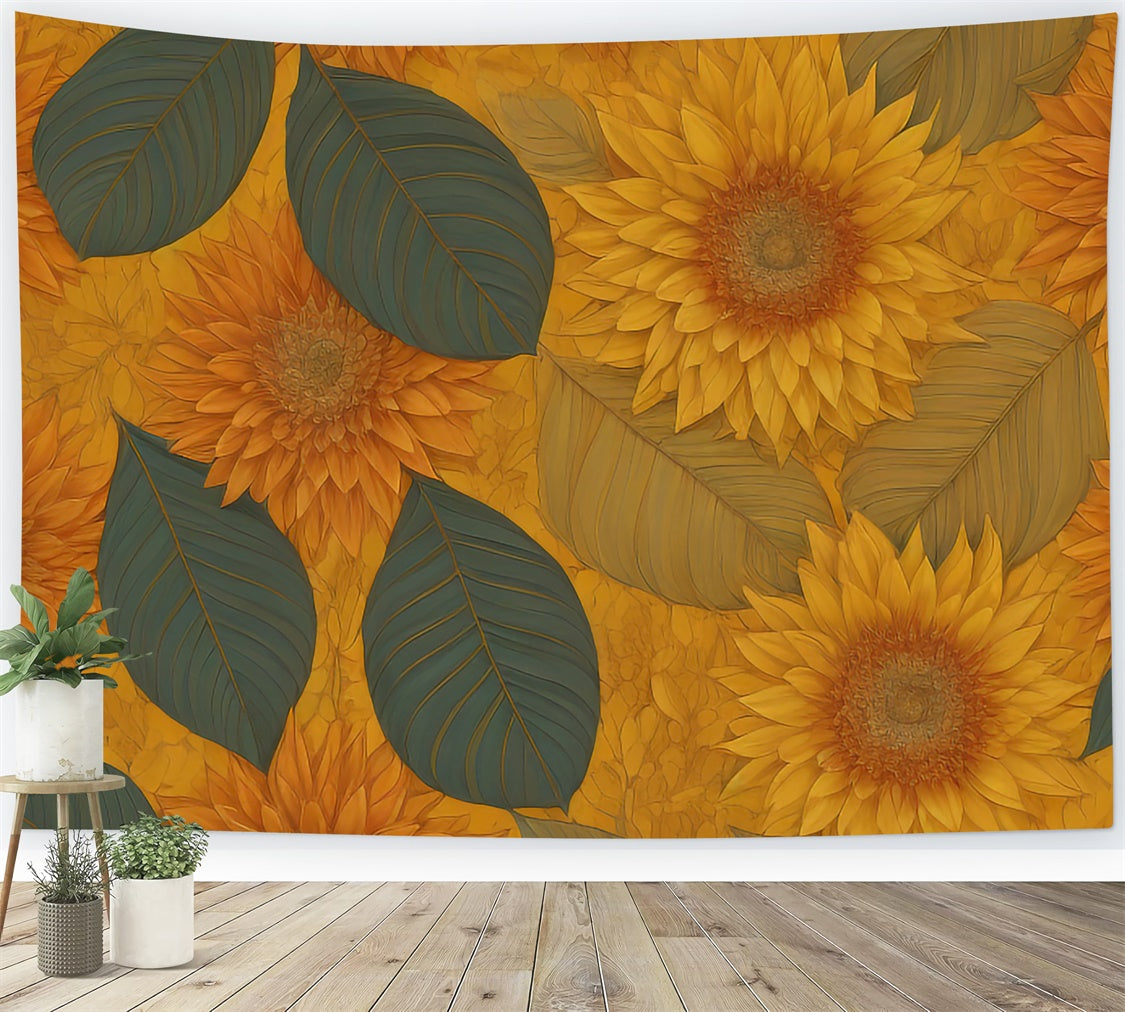 Floral Photography Backdrop Lush Green Leaves Sunflower Backdrop BRP12-523