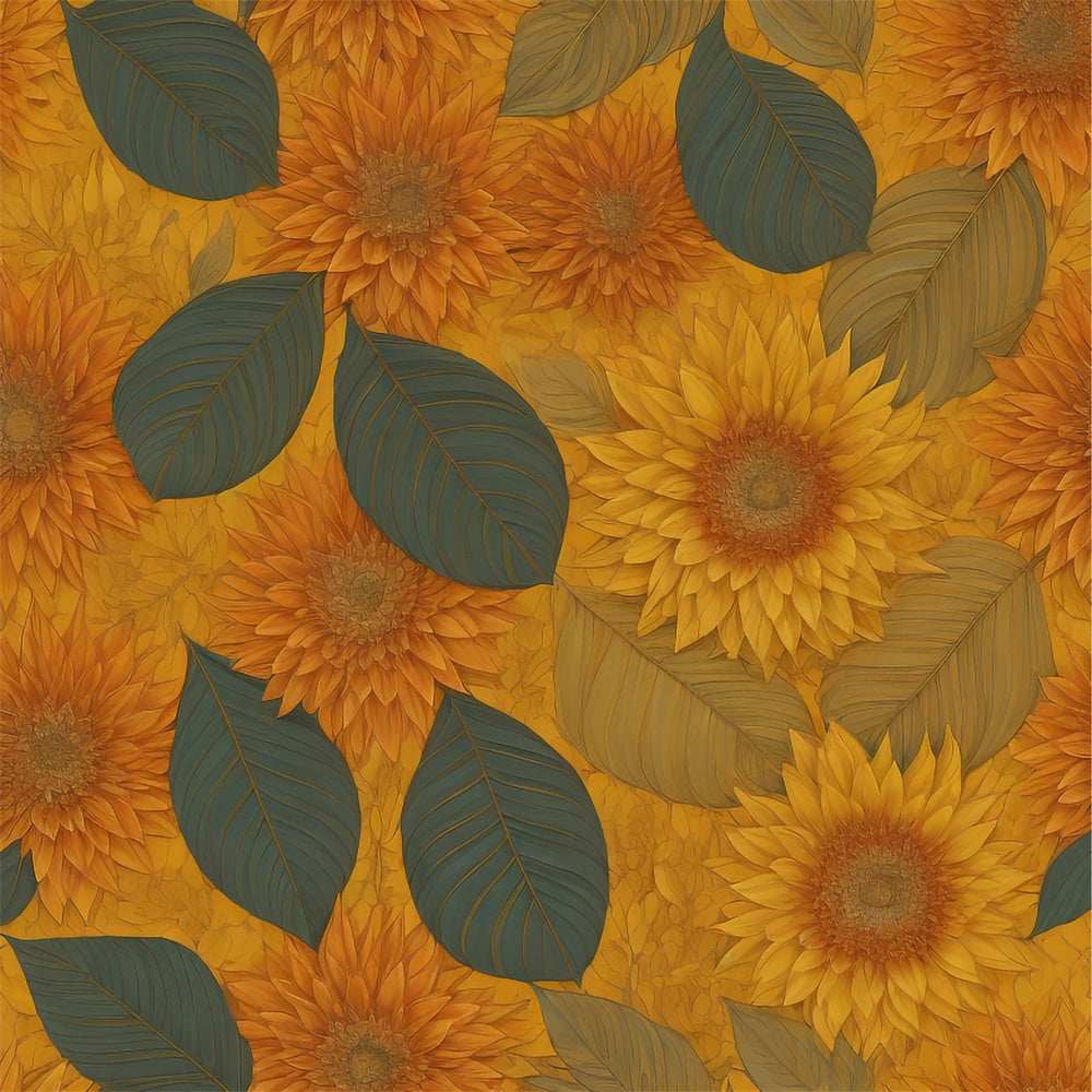 Floral Photography Backdrop Lush Green Leaves Sunflower Backdrop BRP12-523