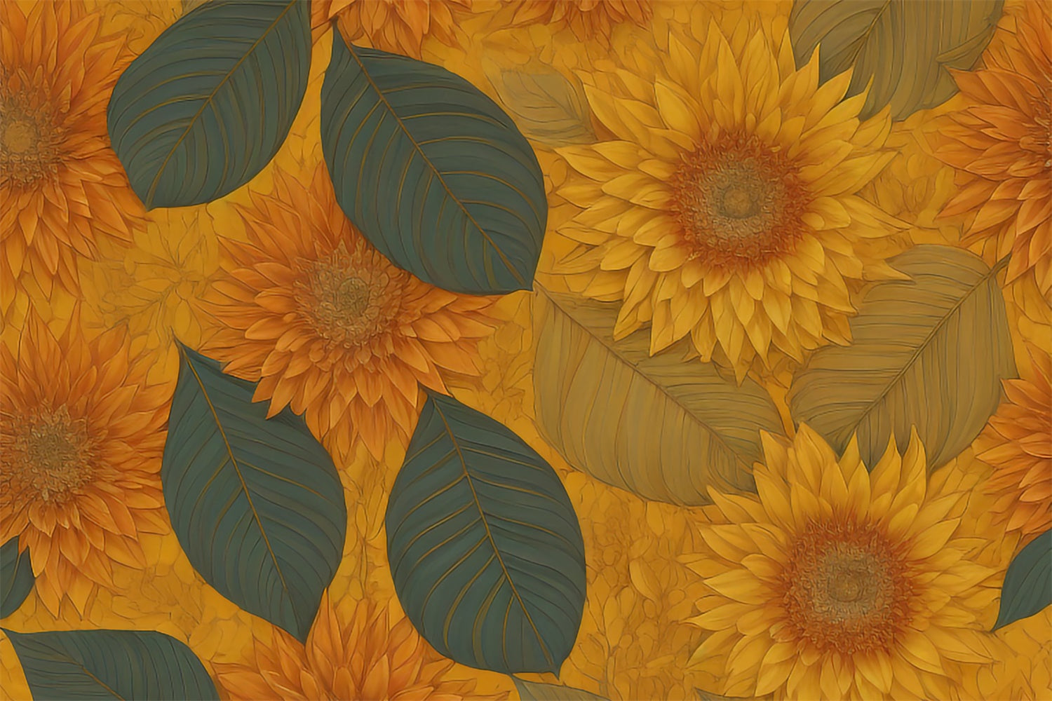 Floral Photography Backdrop Lush Green Leaves Sunflower Backdrop BRP12-523