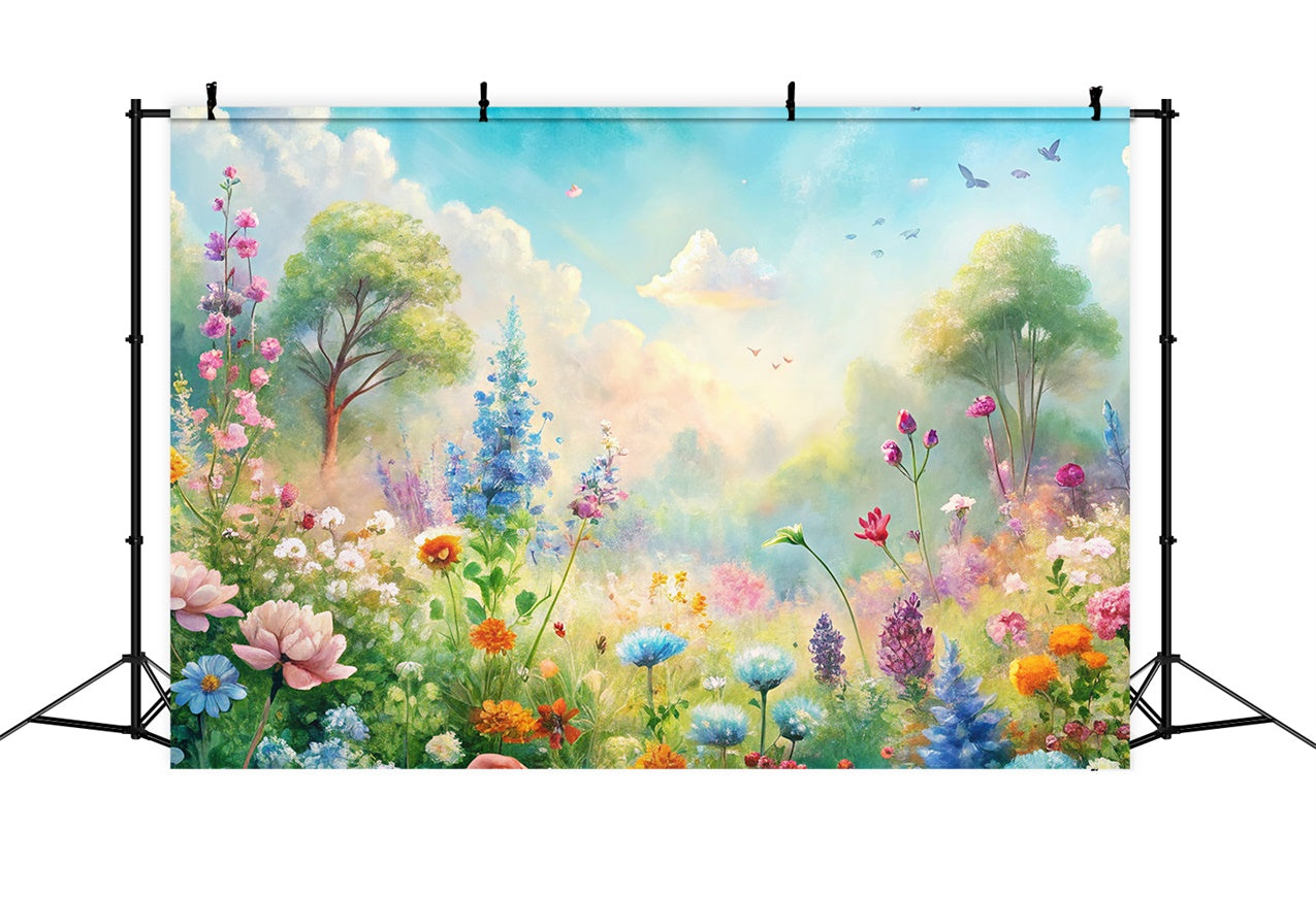 Floral Photo Backdrops Pastel Blossoms Sunlit Meadow Backdrop BRP12-530