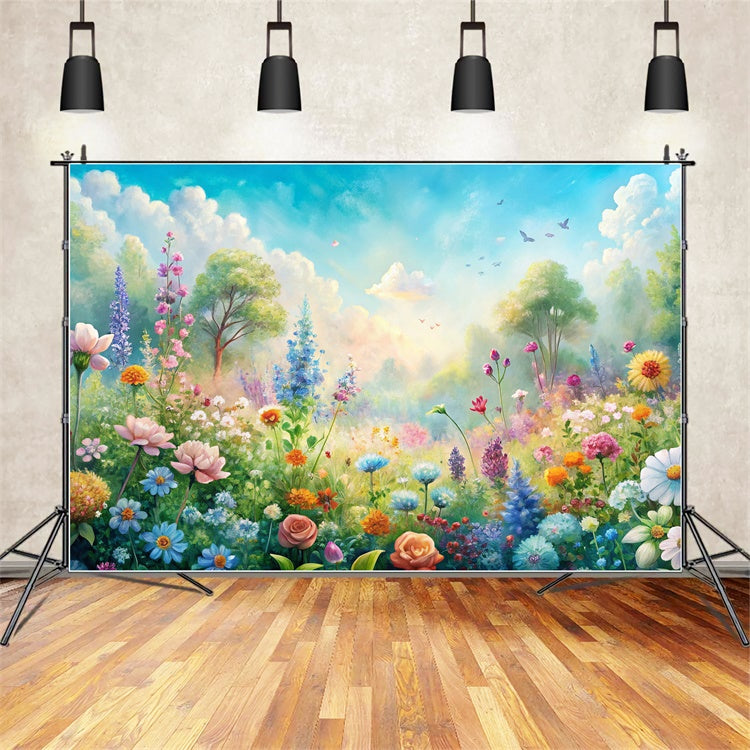 Floral Photo Backdrops Pastel Blossoms Sunlit Meadow Backdrop BRP12-530