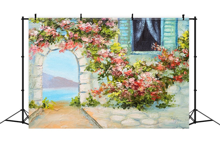 Photo Backdrop Floral Picturesque Garden Arch Sea Backdrop BRP12-535