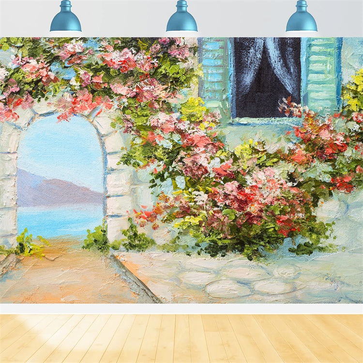 Photo Backdrop Floral Picturesque Garden Arch Sea Backdrop BRP12-535